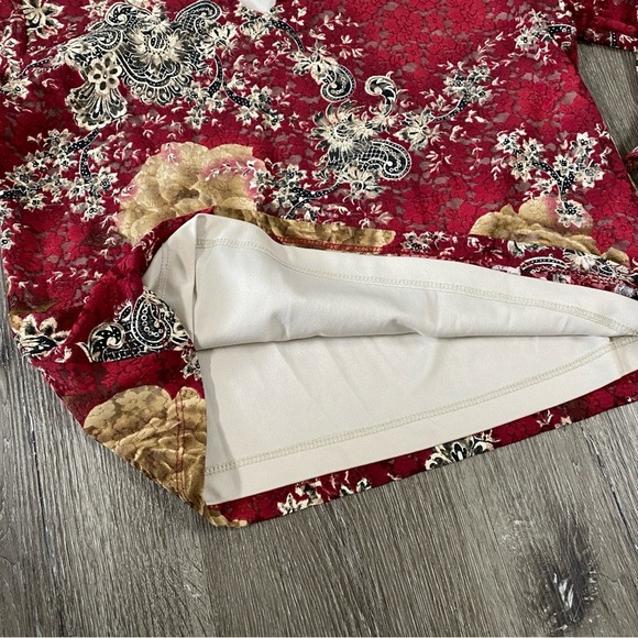 Y2K lace floral women’s blouse size large v-neck red 3 quarter sleeve - Picture 3 of 6